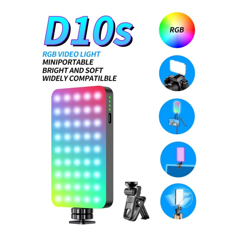 D10S 129 LED RGB Video Light LED Camera Light 360° Full Color Portable Photography Lighting Type-C 3000mAh Rechargeable Battery CRI 95+ 2500k-9000K On Camera Light Fill Light Mini Pocket Light - Image 6