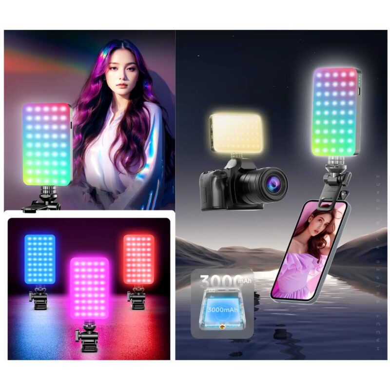 D10S 129 LED RGB Video Light LED Camera Light 360° Full Color Portable Photography Lighting Type-C 3000mAh Rechargeable Battery CRI 95+ 2500k-9000K On Camera Light Fill Light Mini Pocket Light - Image 5