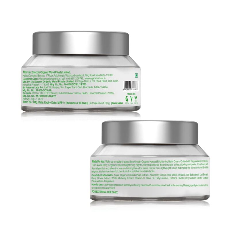 Organic Brightening Night Moisturising Cream: Kakadu Plum, Acai Berry & Rice Water | Vitamin C Night Cream For Glowing Skin | Hydrates Skin - 50g - Image 9