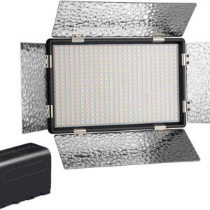 DIGITEK Bi-Color LED D520B Video Light | Dimmable Light with 4 Detachable Barndoor | Compatible with Tripods, Monopods, Cameras, Table Stand & Camcorder |(LED D520B and Bettry Combo)