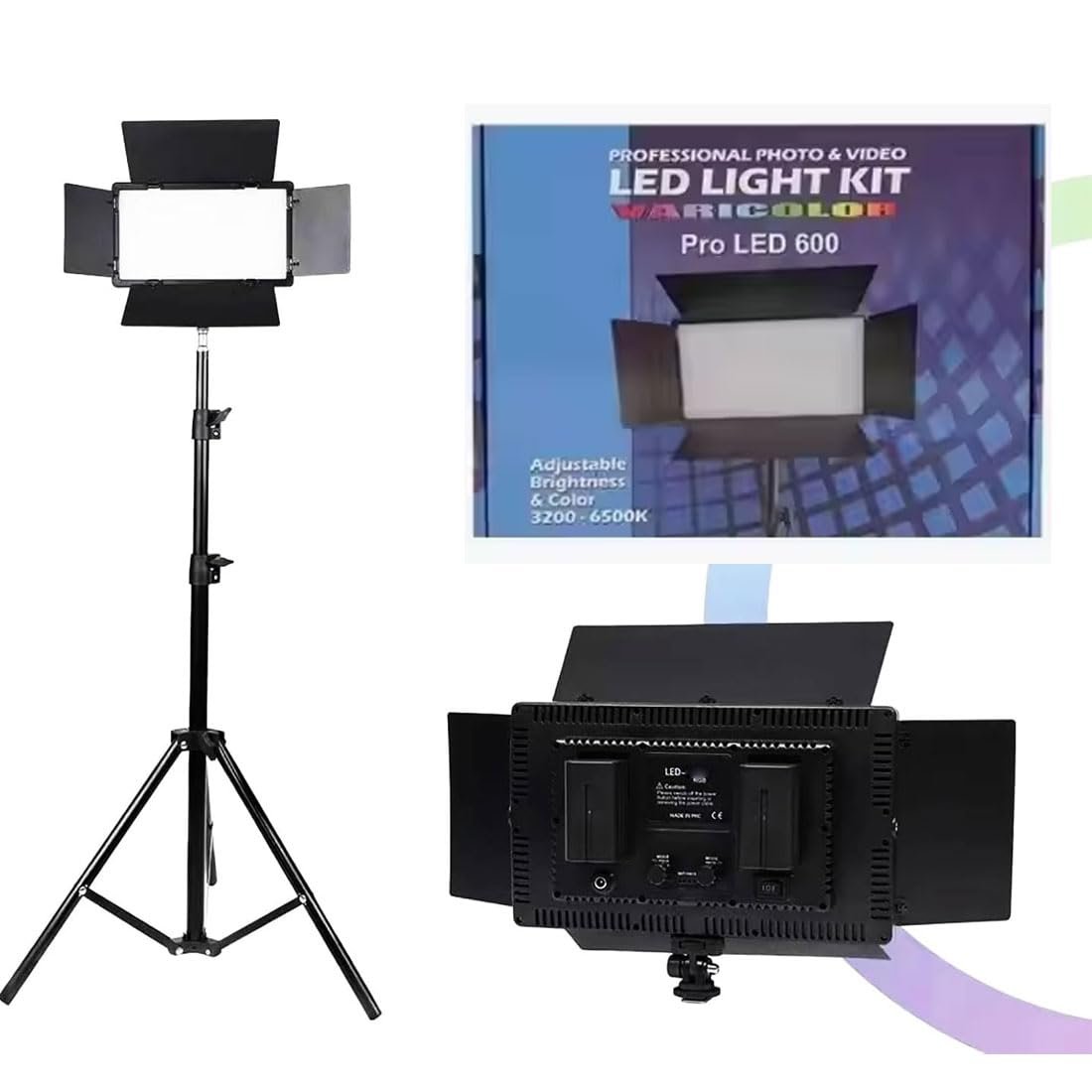 GIFTMAX Professional Rechargeable Pro LED 600 50W Panel Light Photography, Studio Light 3200-5600K with Tripod Stand for Video Recording/Content