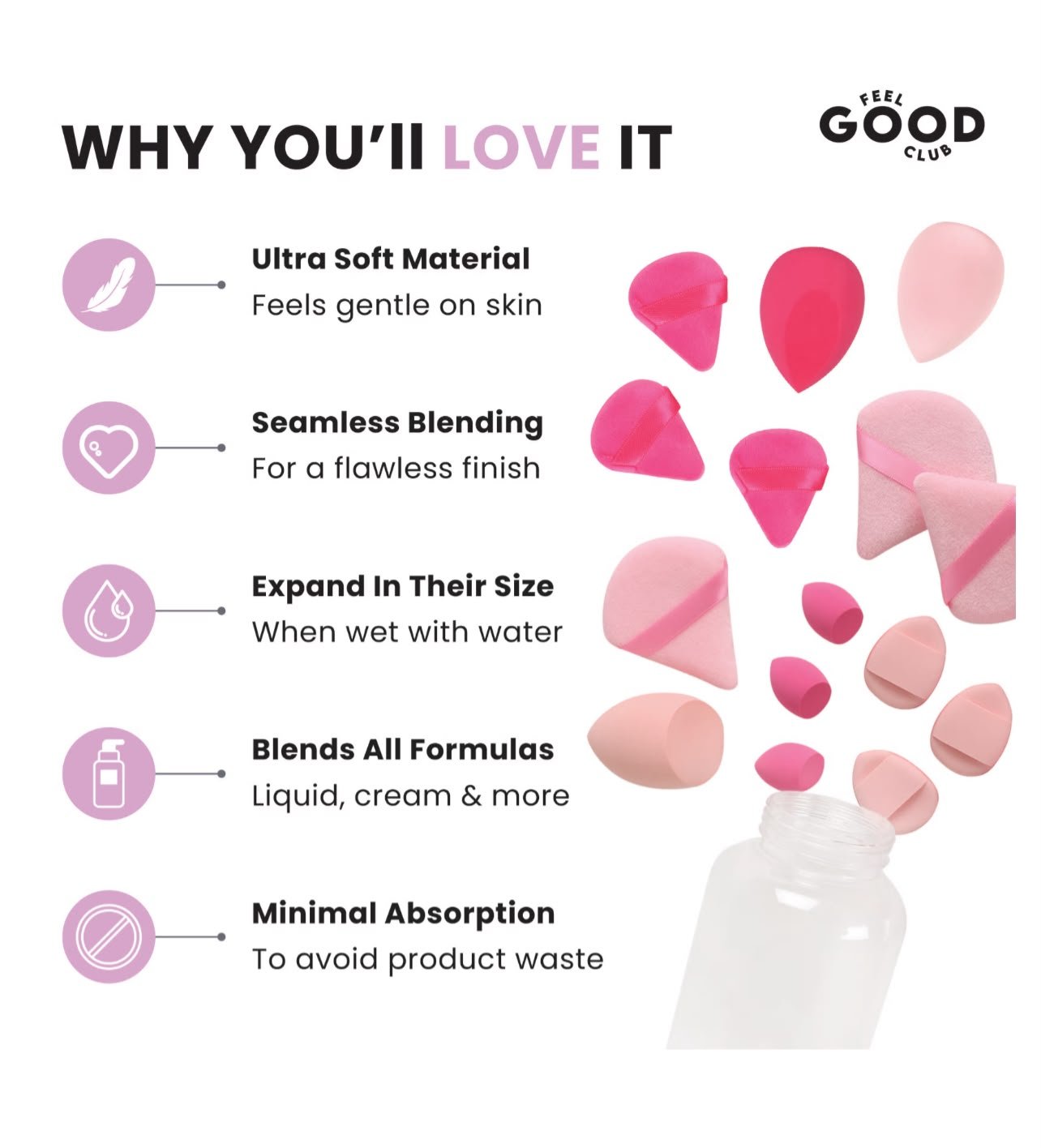 Feel Good Club Blender Buffet - Set Of 15 Makeup Blender Sponges & Pizza Powder Puffs In A Jar ( RANDOM COLOURS ) - Image 10