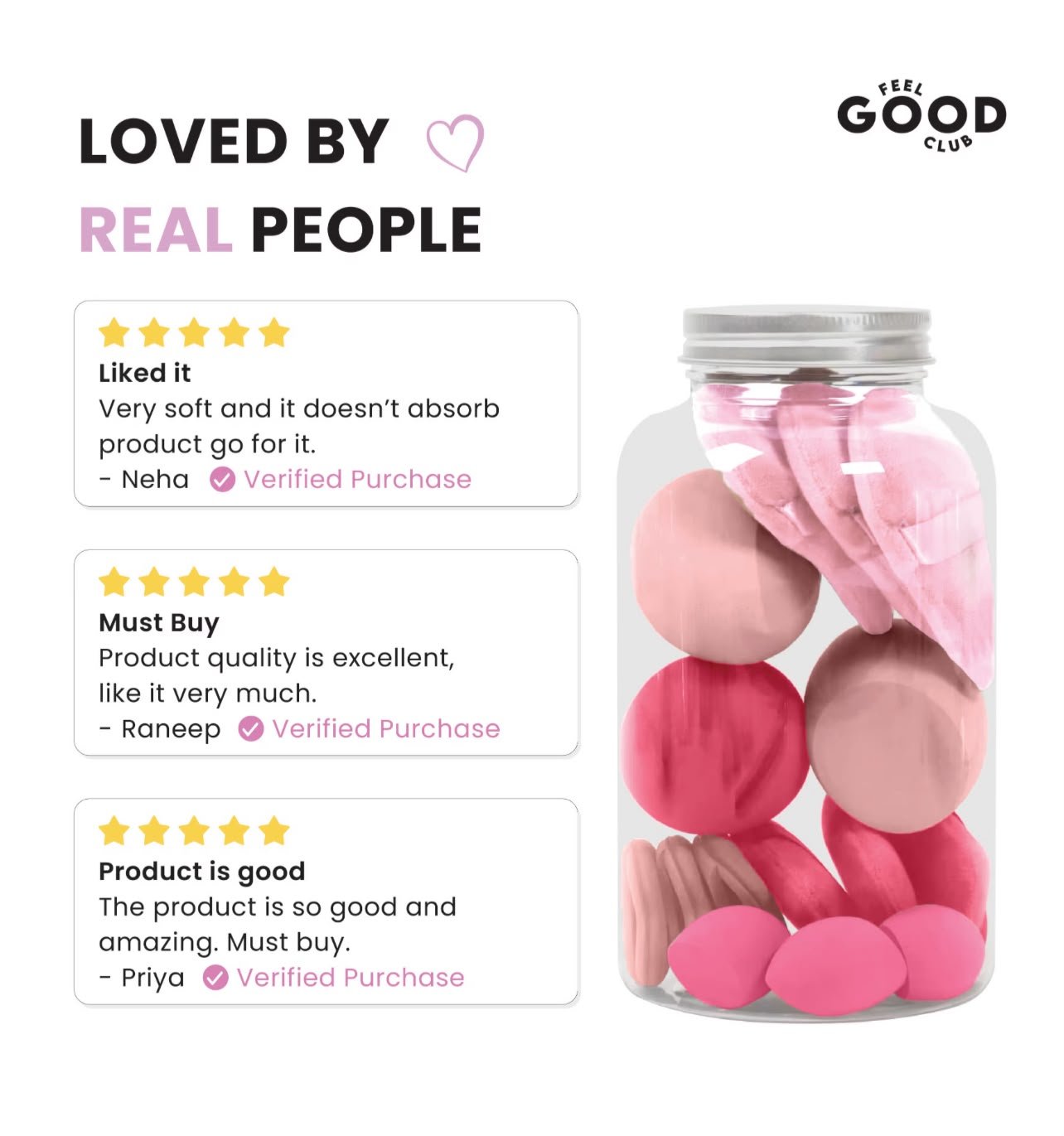 Feel Good Club Blender Buffet - Set Of 15 Makeup Blender Sponges & Pizza Powder Puffs In A Jar ( RANDOM COLOURS ) - Image 6