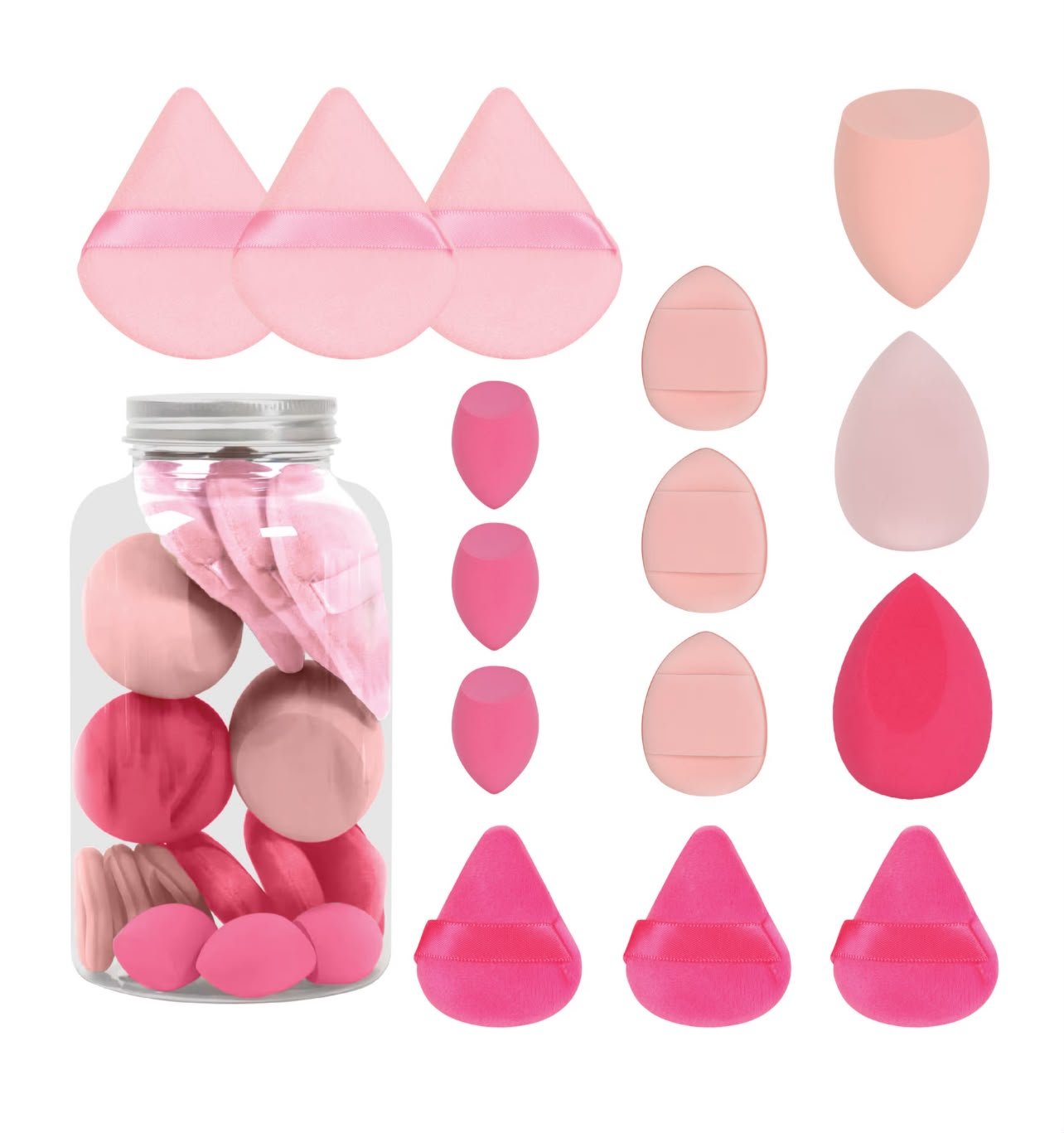 Feel Good Club Blender Buffet – Set Of 15 Makeup Blender Sponges & Pizza Powder Puffs In A Jar ( RANDOM COLOURS )