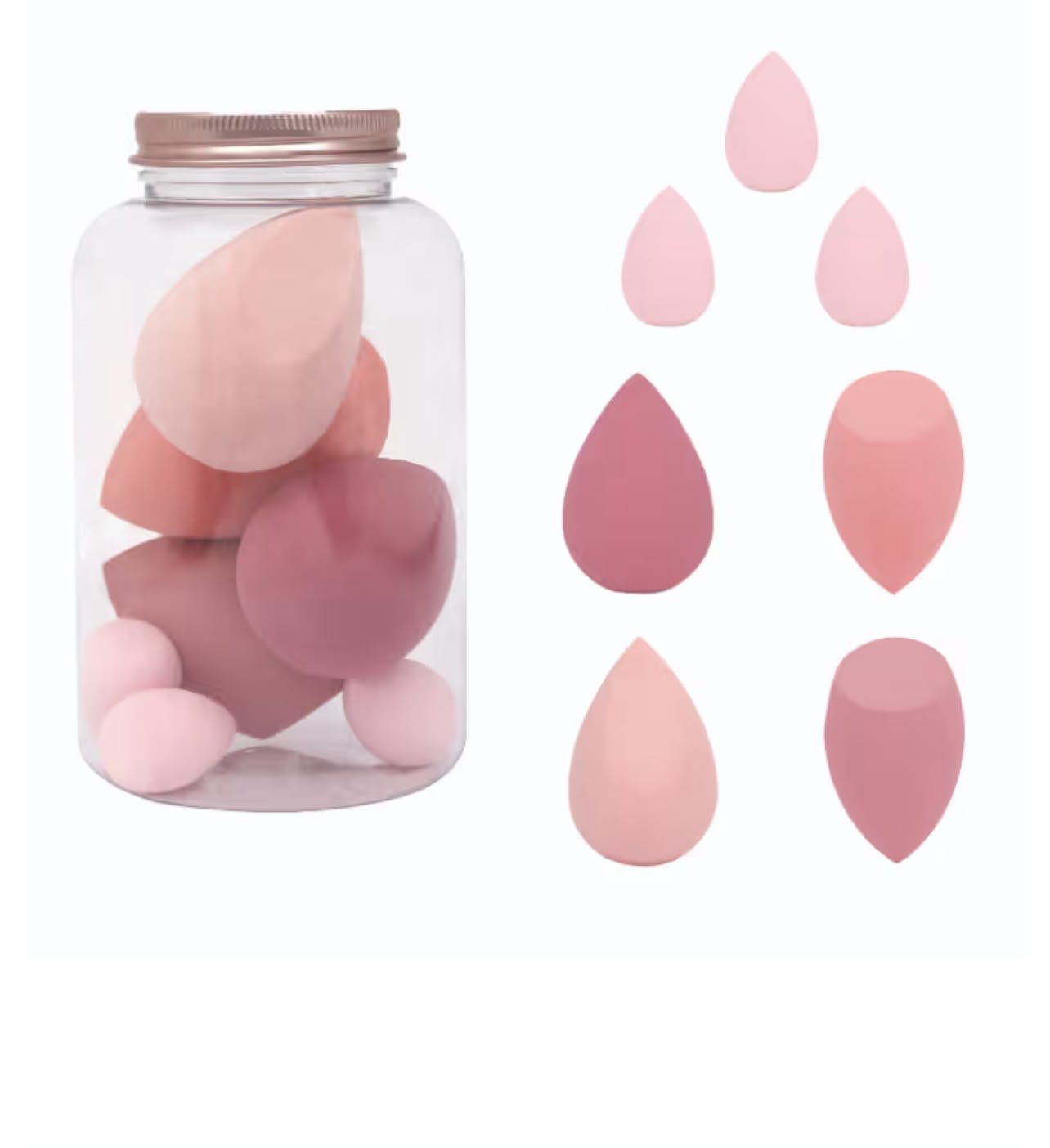 Feel Good Club Blender Besties – 7 Makeup Sponges In Jar – 4 Full Size & 3 Mini Puffs For Foundation ( RANDOM COLOURS )